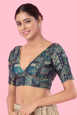 Padded Brocade V Neck Blouse 4
