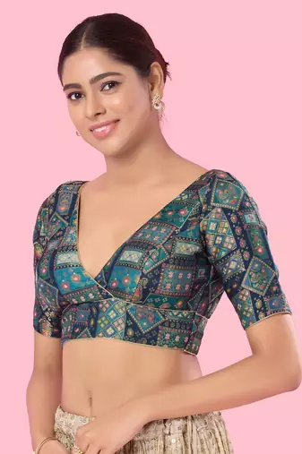 Padded Brocade V Neck Blouse