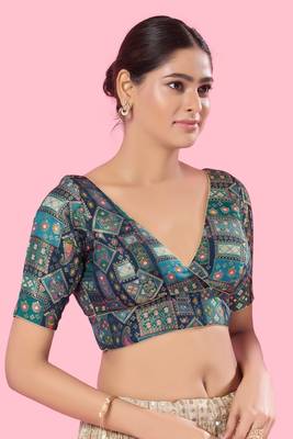 Padded Brocade V Neck Blouse 5