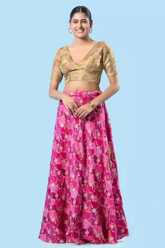 Padded Brocade V Neck Blouse