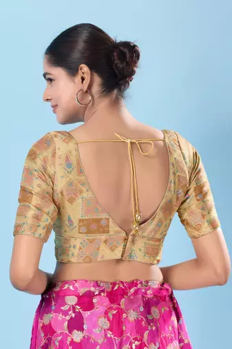 Padded Brocade V Neck Blouse