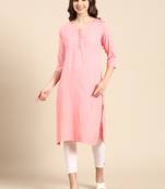 women's knee length scoop neck pink woven design straight kurta