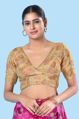 Padded Brocade V Neck Blouse 1