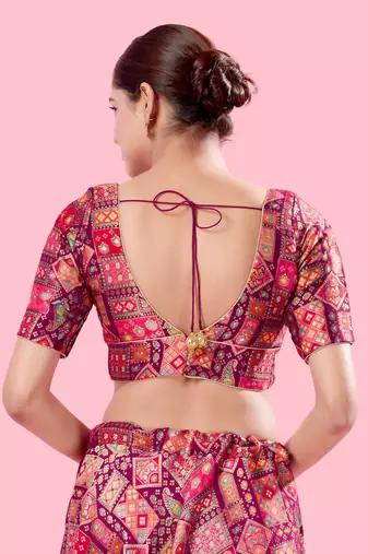 Padded Brocade V Neck Blouse