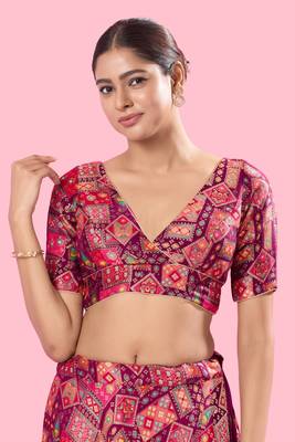 Padded Brocade V Neck Blouse 1