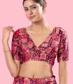 Padded Brocade V Neck Blouse