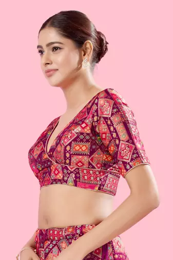 Padded Brocade V Neck Blouse