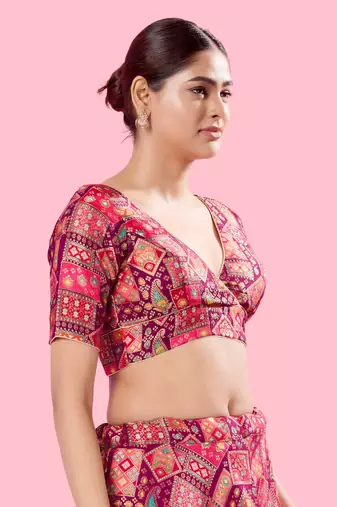 Padded Brocade V Neck Blouse