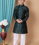 Nfc creation embroidery & sequins work dupion silk kurta and cotton pajama set for boys