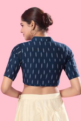 Navy Blue Cotton Printed Blouse 3
