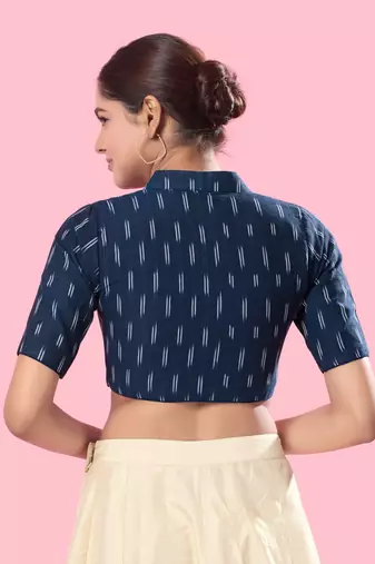 Navy Blue Cotton Printed Blouse