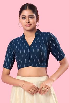 Navy Blue Cotton Printed Blouse 1