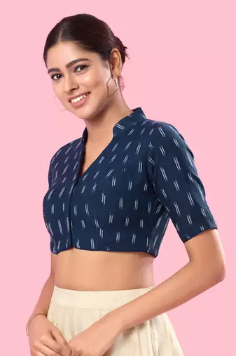 Navy Blue Cotton Printed Blouse