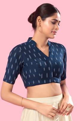 Navy Blue Cotton Printed Blouse 5