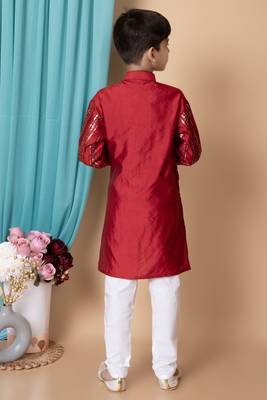 Nfc creation embroidery & sequins work dupion silk kurta and cotton pajama set for boys 2