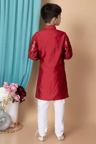 Nfc creation embroidery & sequins work dupion silk kurta and cotton pajama set for boys
