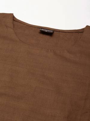 women's calf length round neck coffee brown solid straight kurta 4