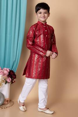 Nfc creation embroidery & sequins work dupion silk kurta and cotton pajama set for boys 4
