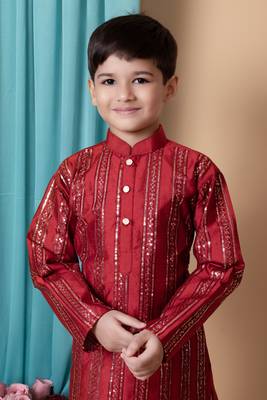 Nfc creation embroidery & sequins work dupion silk kurta and cotton pajama set for boys 5