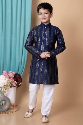 Nfc creation embroidery & sequins work dupion silk kurta and cotton pajama set for boys 1