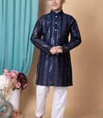 Nfc creation embroidery & sequins work dupion silk kurta and cotton pajama set for boys