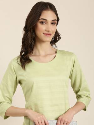 women's calf length round neck lime green solid straight kurta 2