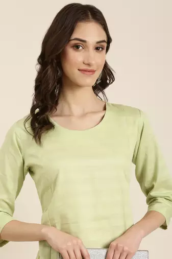 women's calf length round neck lime green solid straight kurta