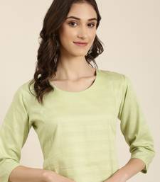 women's calf length round neck lime green solid straight kurta