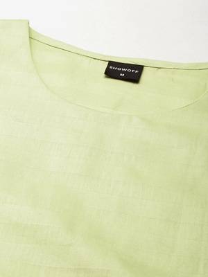 women's calf length round neck lime green solid straight kurta 3