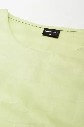 women's calf length round neck lime green solid straight kurta