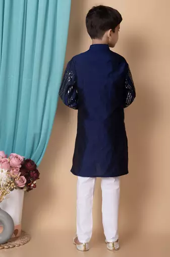 Nfc creation embroidery & sequins work dupion silk kurta and cotton pajama set for boys