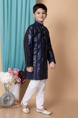 Nfc creation embroidery & sequins work dupion silk kurta and cotton pajama set for boys 3