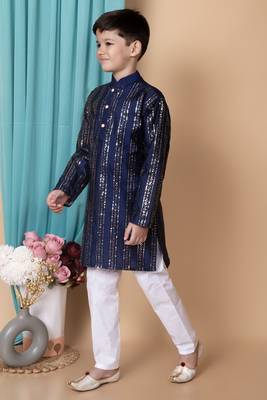 Nfc creation embroidery & sequins work dupion silk kurta and cotton pajama set for boys 4