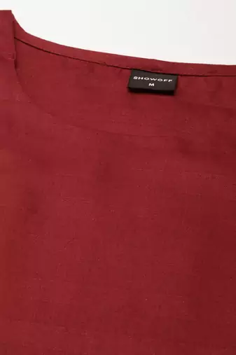 women's calf length round neck maroon solid straight kurta