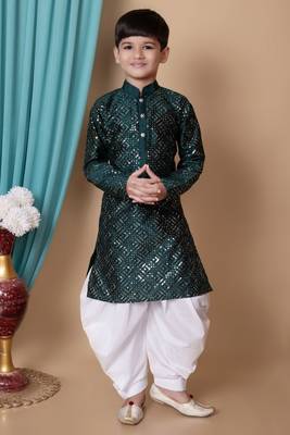embroidery & sequins work dupion silk kurta and cotton patiyala set for boys 1