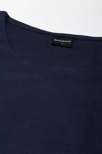 women's calf length round neck navy blue solid straight kurta