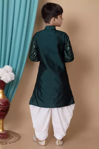 embroidery & sequins work dupion silk kurta and cotton patiyala set for boys