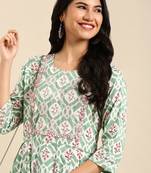 women's ankle length round neck sea green ethnic motifs anarkali kurta