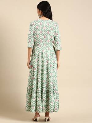 women's ankle length round neck sea green ethnic motifs anarkali kurta 5