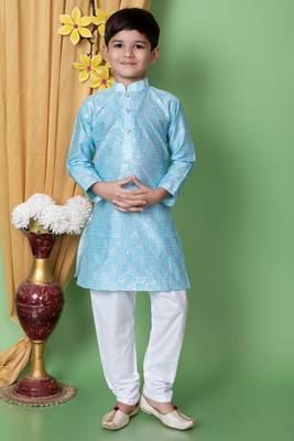 embroidery & sequins work dupion silk kurta and cotton pajama set for boys 1
