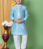 embroidery & sequins work dupion silk kurta and cotton pajama set for boys