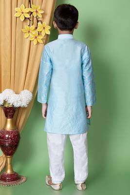 embroidery & sequins work dupion silk kurta and cotton pajama set for boys 2