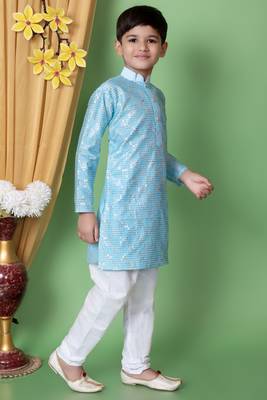 embroidery & sequins work dupion silk kurta and cotton pajama set for boys 4