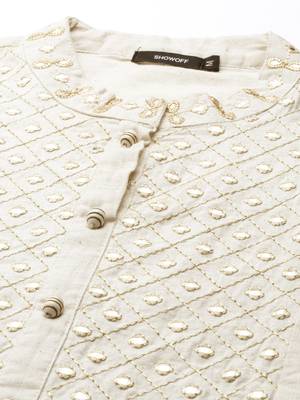 women's calf length round neck off white embellished anarkali kurta 2