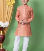 embroidery & sequins work dupion silk kurta and cotton pajama set for boys