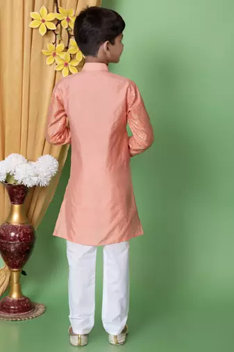 embroidery & sequins work dupion silk kurta and cotton pajama set for boys