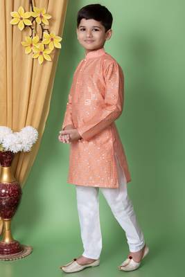 embroidery & sequins work dupion silk kurta and cotton pajama set for boys 3