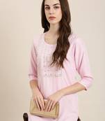 women's calf length round neck pink solid straight kurta