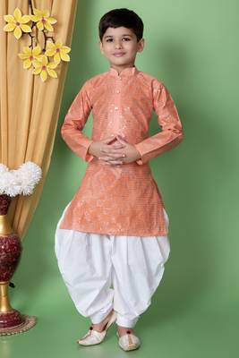 embroidery & sequins work dupion silk kurta and cotton patiyala set for boys 1