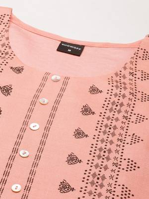 women's calf length round neck peach ethnic motifs straight kurta 3
